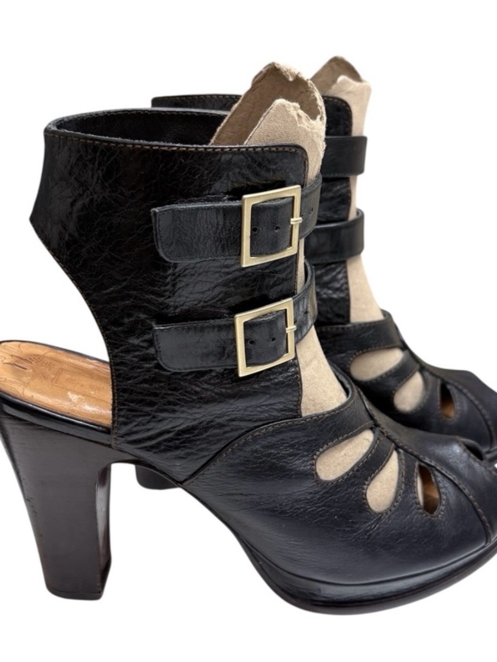 CHIE MIHARA  XEROCO BLACK LEATHER SANDALS HEELS  EU Size 40 US 10
